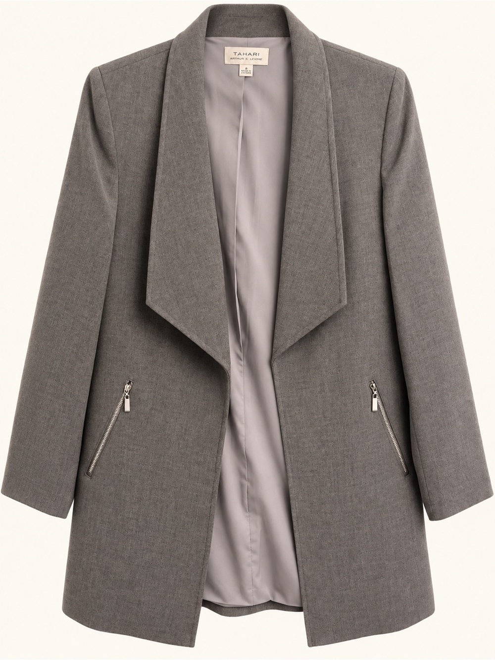 Tahari Gray Draped Open-Front Blazer Jacket